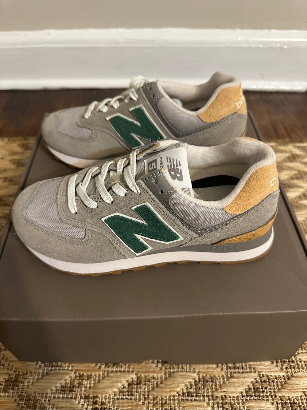 New Balance Gray Sneakers with Green N Logo - Picture 2 of 4